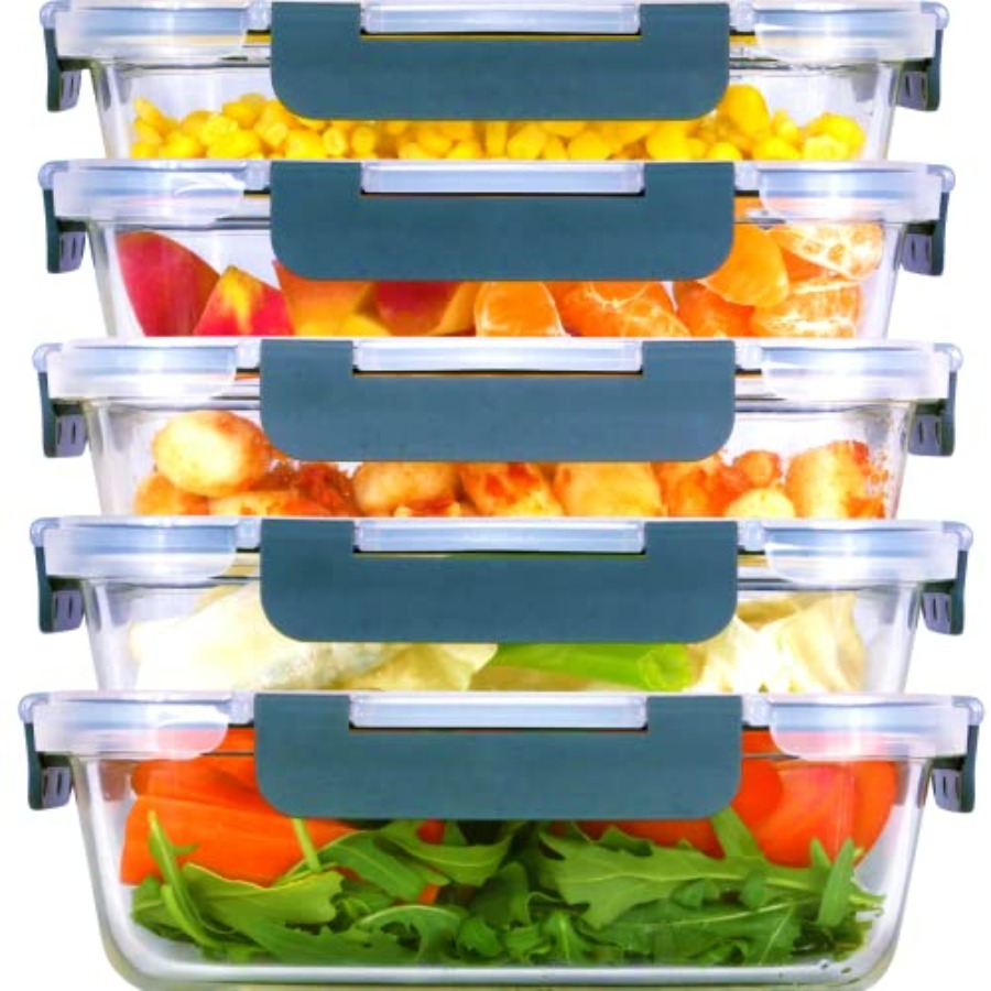 Meal Prep Glass Containers With Lids - Glass Meal Prep Containers: 5 Pack,