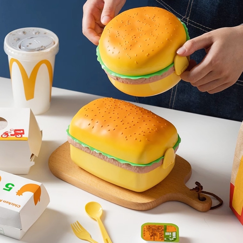 Meal Prep Lunch - Hamburger Lunch Box Double Tier Cute
