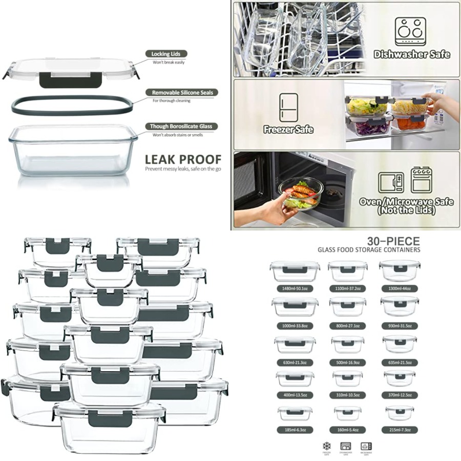 Meal Prep Glass Containers With Lids - 30 Pieces Glass Food Storage Containers