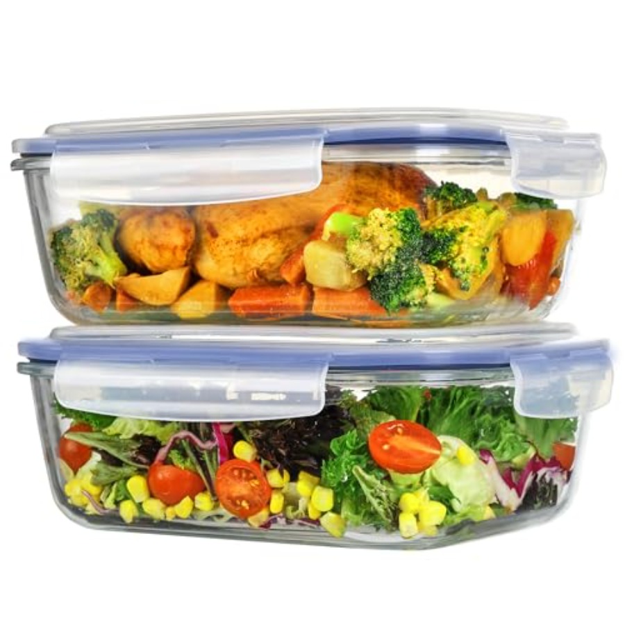 Meal Prep Glass Containers With Lids - 2Pack 2260ml/ Large Glass Storage Containers