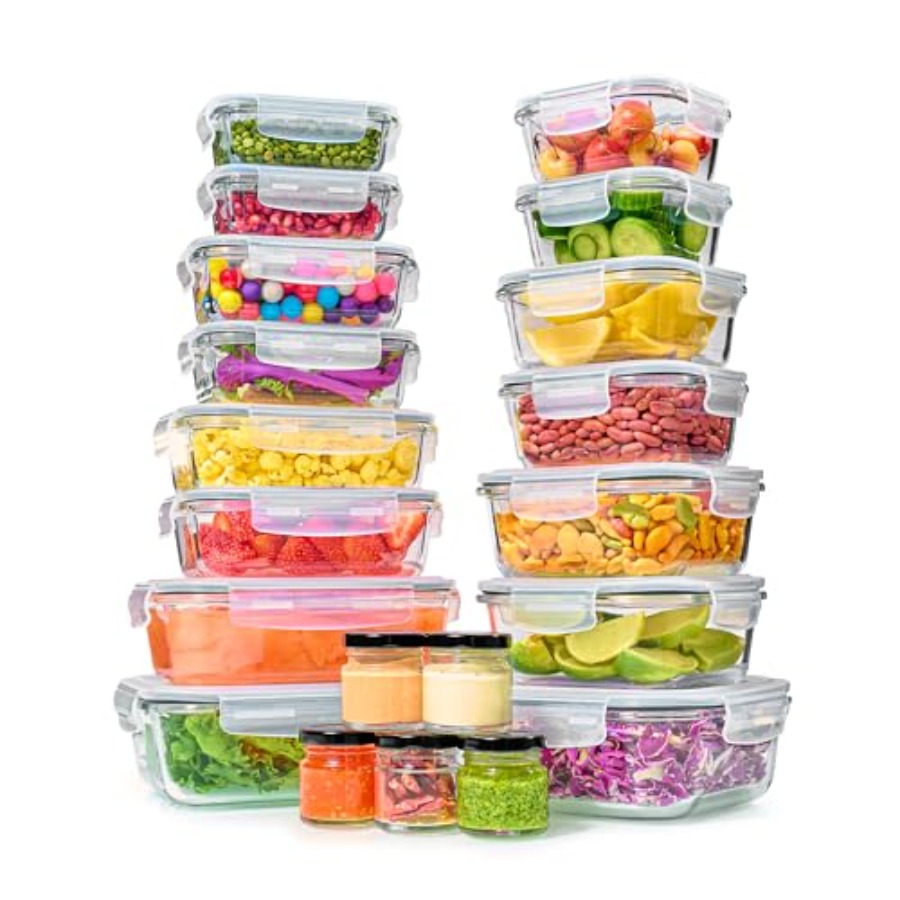 40pc Set Glass Food Storage Co - Meal Prep Glass Containers With Lids reseña y precio