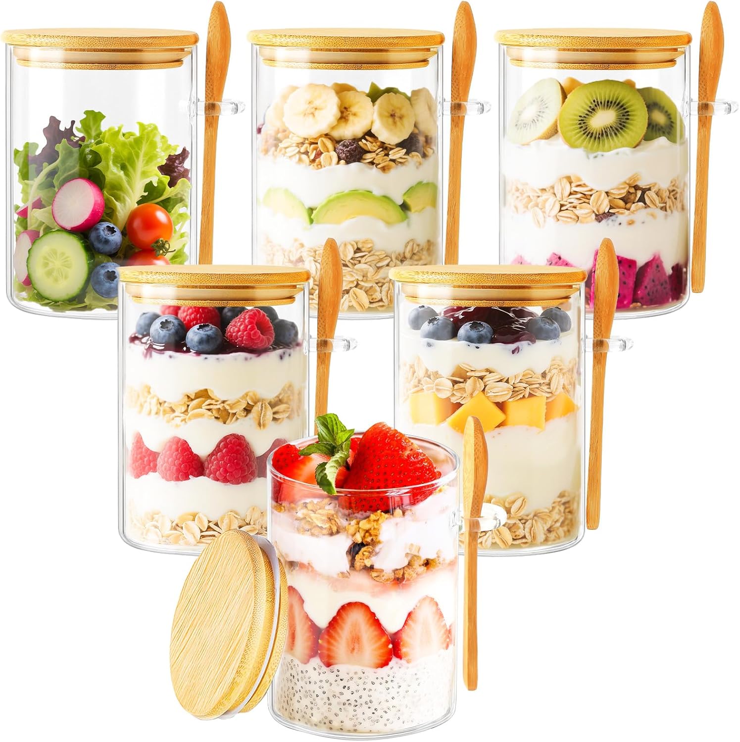 6 Pack Overnight Oats Containe - Meal Prep Glass Containers With Lids reseña y precio