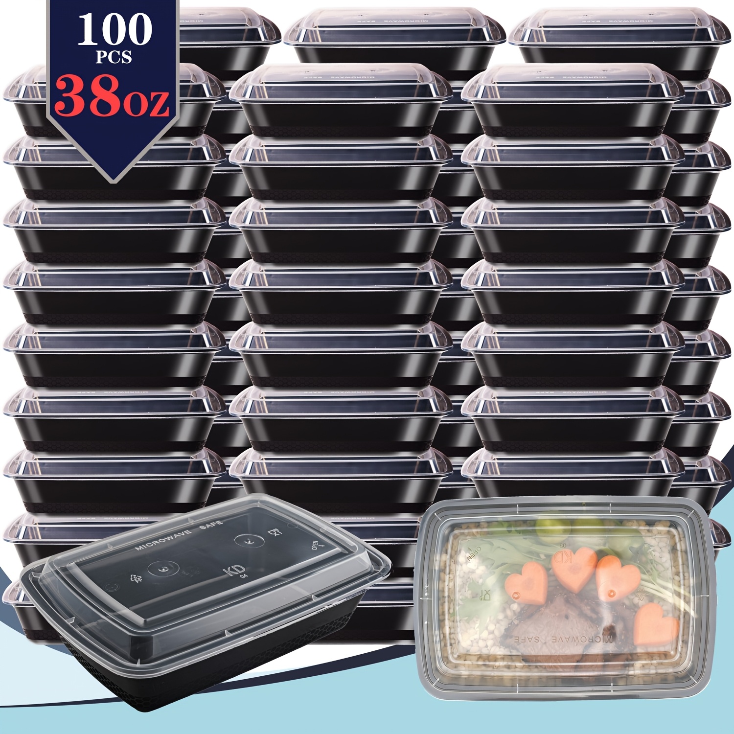 usBlack 100pcs (50 Containers  - Meal Prep Glass Containers With Lids reseña y precio