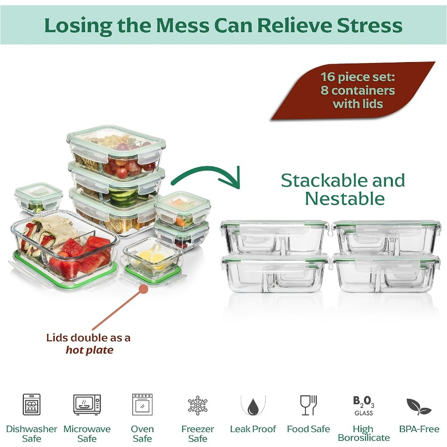 Glass Meal Prep Containers wit - Meal Prep Glass Containers With Lids reseña y precio
