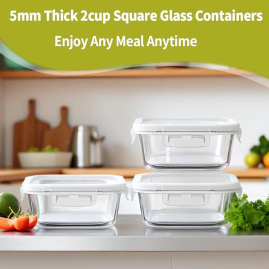 16oz Square Glass Food Storage - Meal Prep Glass Containers With Lids reseña y precio