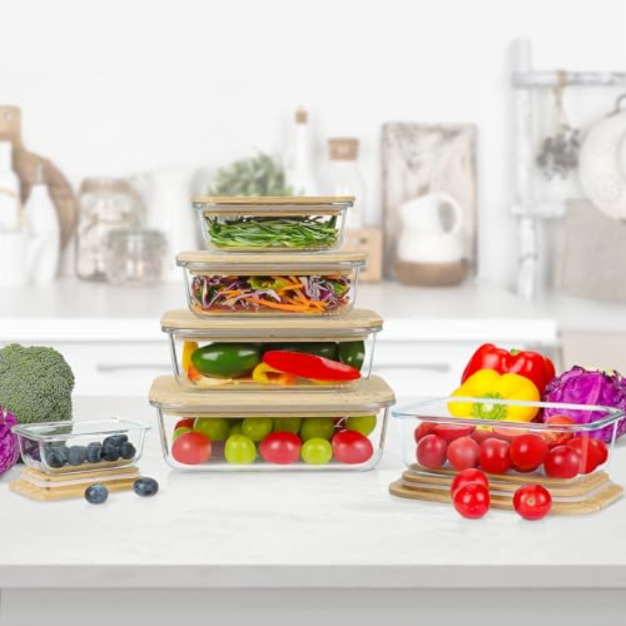 Glass Containers with Bamboo L - Meal Prep Glass Containers With Lids reseña y precio