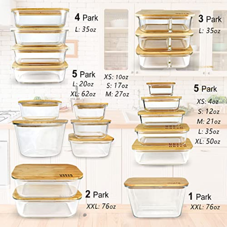 Glass Containers with Bamboo L - Meal Prep Glass Containers With Lids reseña y precio