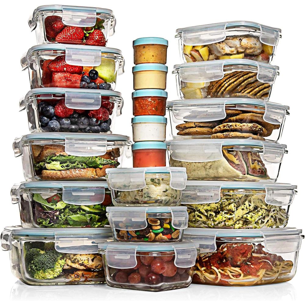 Pc Set Glass Food Storage Cont - Meal Prep Glass Containers With Lids reseña y precio