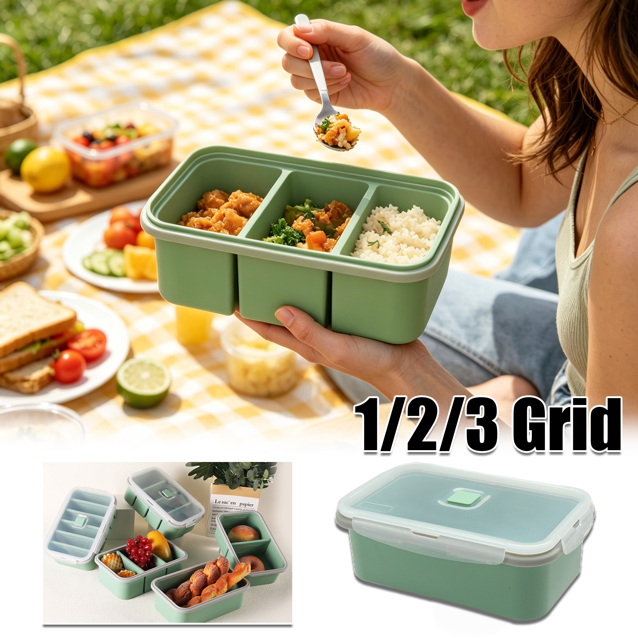 Reusable Large Divided Silicon - Meal Prep Lunch reseña y precio
