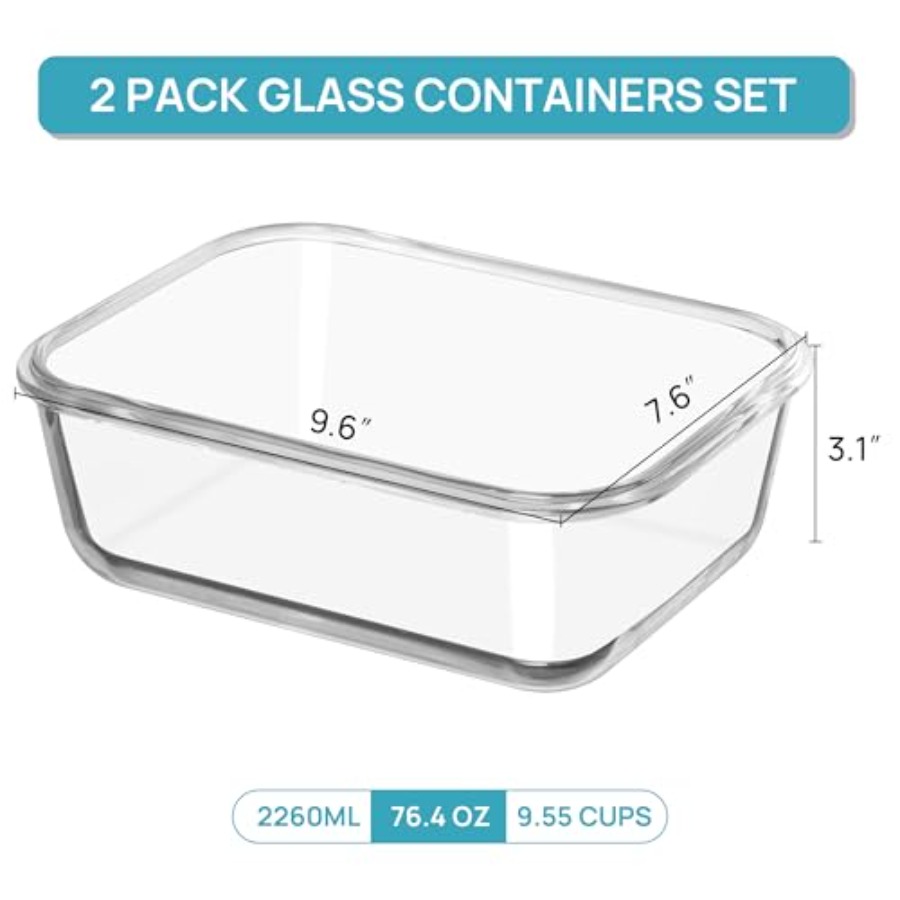 2Pack 2260ml/ Large Glass Stor - Meal Prep Glass Containers With Lids reseña y precio